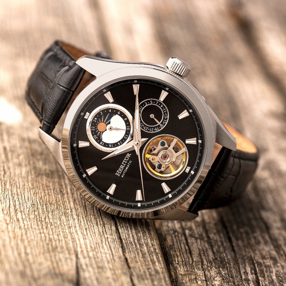 NWT Automatic Black Leather Band Watch